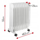 Grzejnik Olejowy Elektryczny Biały 11 Żeberek Termostat Kółka kaloryfer do domu, 2500 w, 230 V, mobilny ogrzewacz