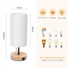 Lampa stołowa Aigostar biały E27 40 W z 2 portami USB lampka nocna na stolik, drewniana podstawa, do sypialni i salonu