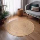 Okrągły dywan z juty 120 CM naturalny beżowy pleciowy w stylu boho mata podłogowa do salonu, sypialni i przedpokoju