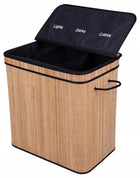 Bambusowy kosz na pranie 3-komorowy 150l naturalny bamboo pojemnik na brudną odzież, sorter bielizny, wolnostojący