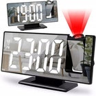 Elektroniczny zegar LED cyfrowy z projektorem budzik termometr lustro 4w1 czarny tworzywo sztuczne