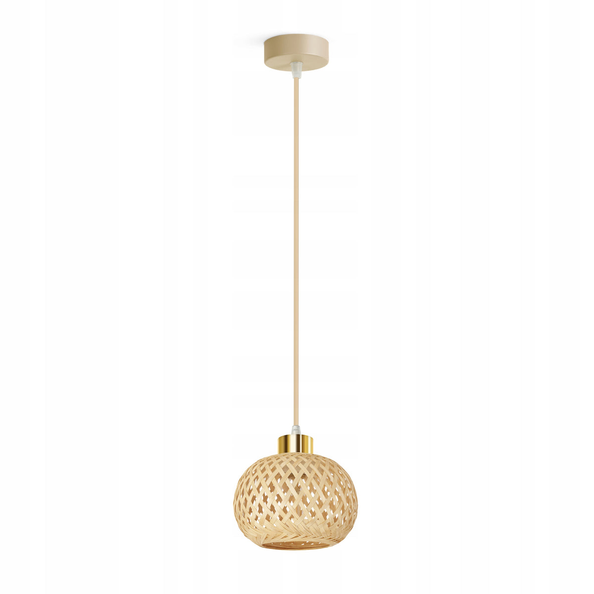 Lampa Wisząca Rattan Beżowa Boho 1xE27 Regulowana Wysokość Salon Sypialnia oświetlenie pokojowe, pleciony klosz
