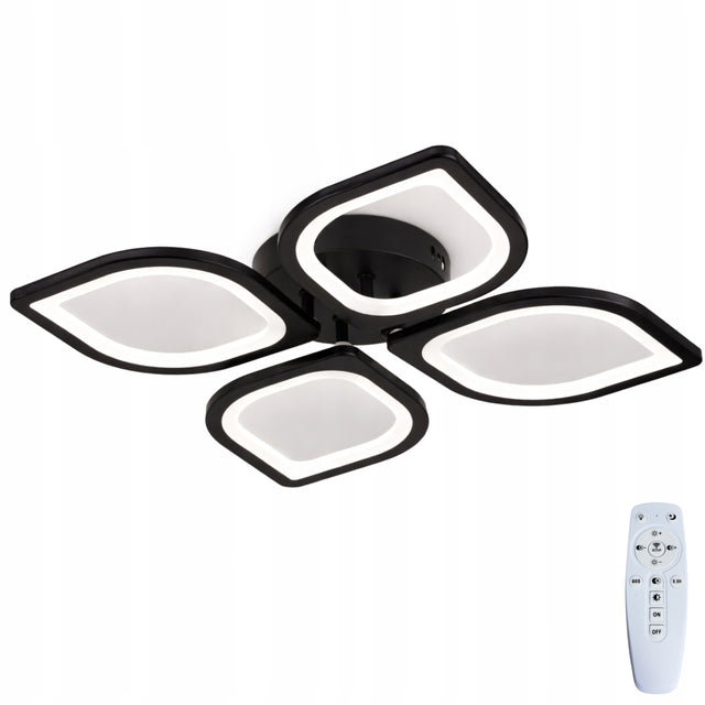 Lampa sufitowa czarna wisząca plafon modern żyrandol LED + pilot oświetlenie do salonu, 4 punkty świetlne, metalowa, wysokość 51 cm