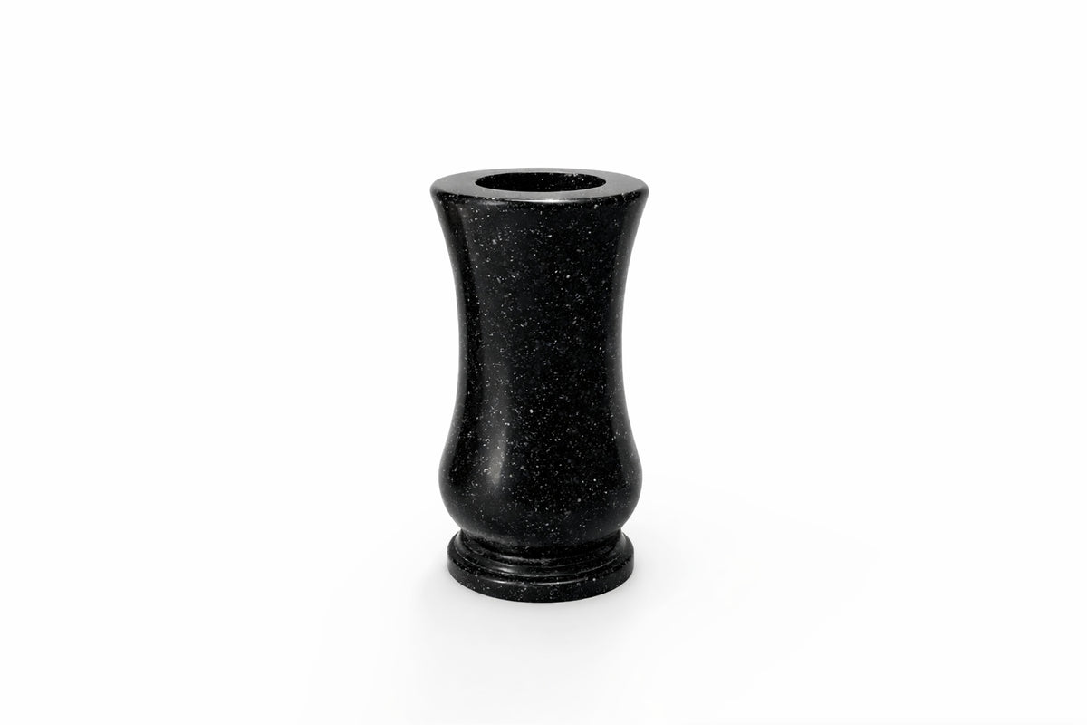 Wazon Granitowy Nagrobny Na Cmentarz Tulipan Czarny 28cm Okrągły Granit pojemnik kwiatowy, dekoracja grobu, wyrób