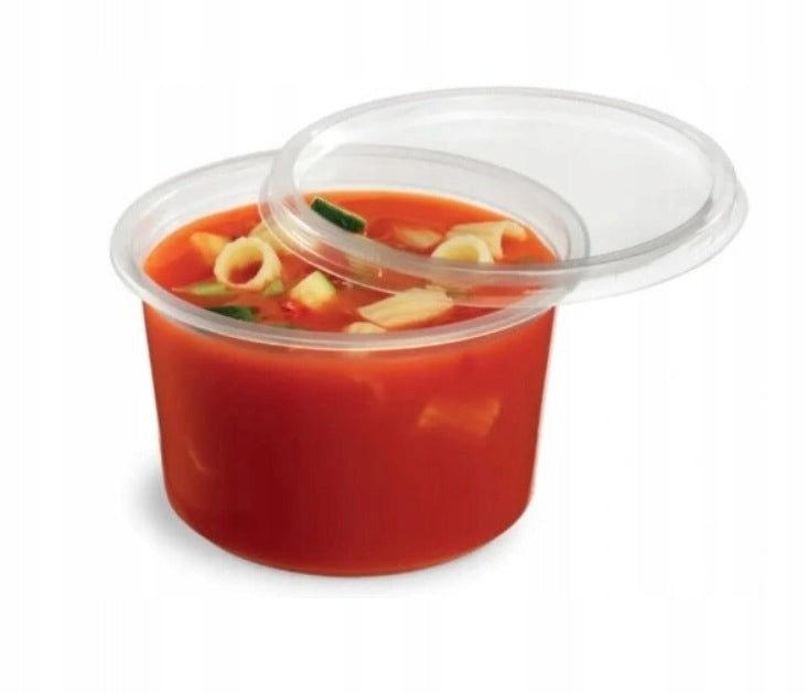 Pojemniki + wieczko do zupy żywności 500ml 50szt wielorazowe miski plastikowe z pokrywką na wynos, catering