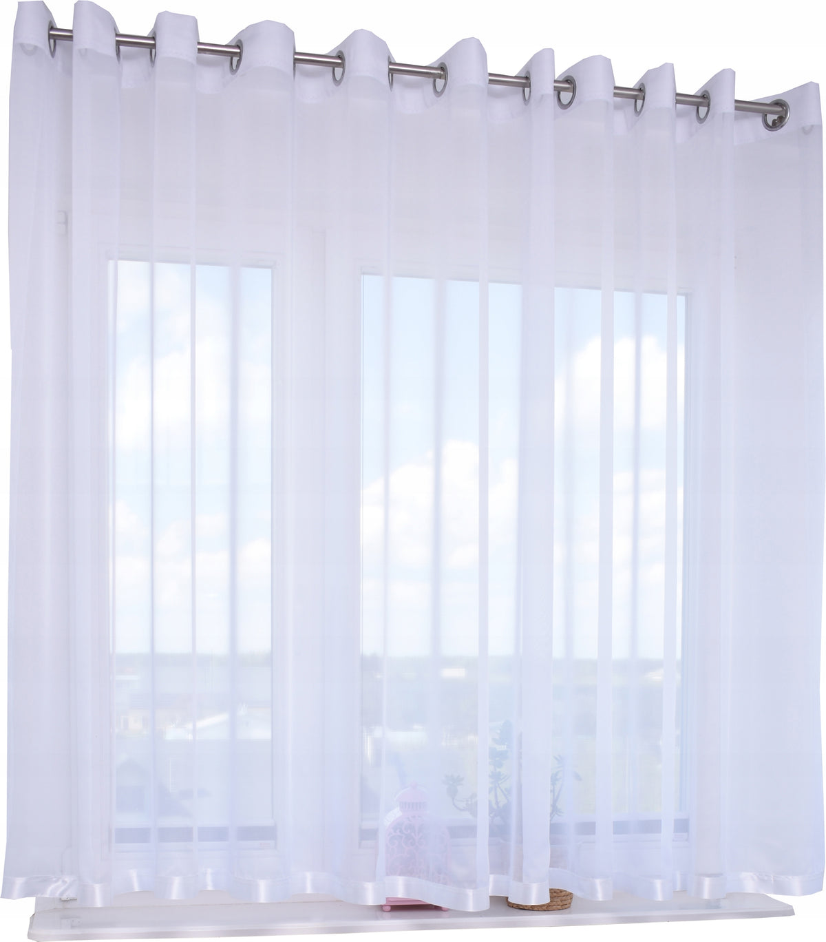 Firana przelotki 300x160 cm woalowa gładka kółka firanka biała klasyczna, dekoracja okienna