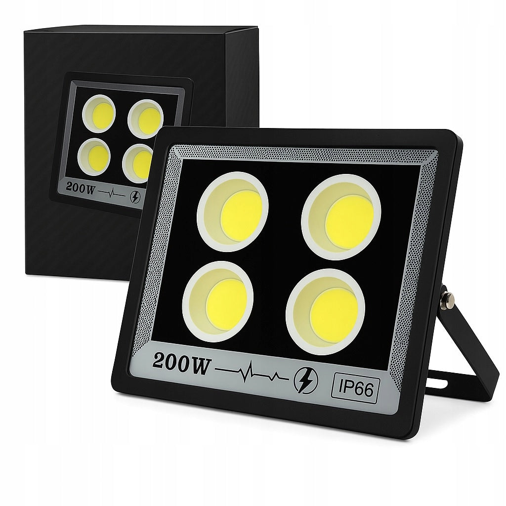 Mocna lampa do garażu ogrodu na elewacje 200W IP66 halogen naświetlacz reflektor LED 24000 lm 6000 K zimna biel