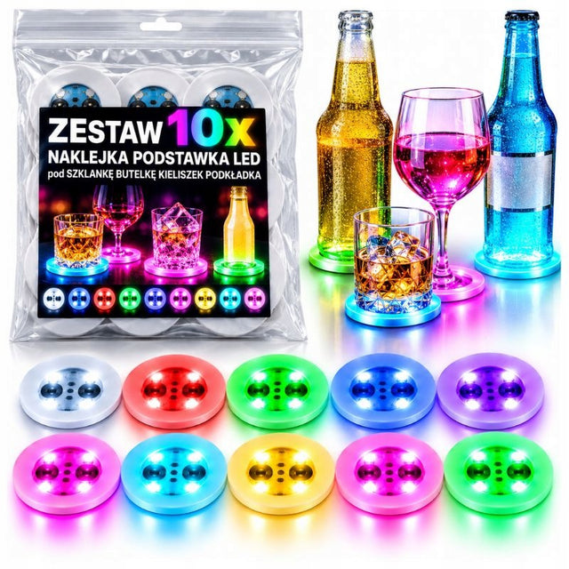 10X podstawka LED pod butelkę szklankę kubek naklejka świecąca zestaw podkładki