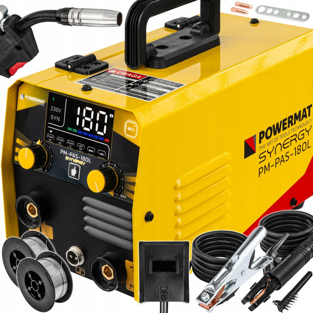 Spawarka inwertorowa migomat fcaw flux MMA tig-lift 180A synergia 2x drut półautomat do spawania 230 V, 3,6 kg, średnica 0,8–1,0 mm