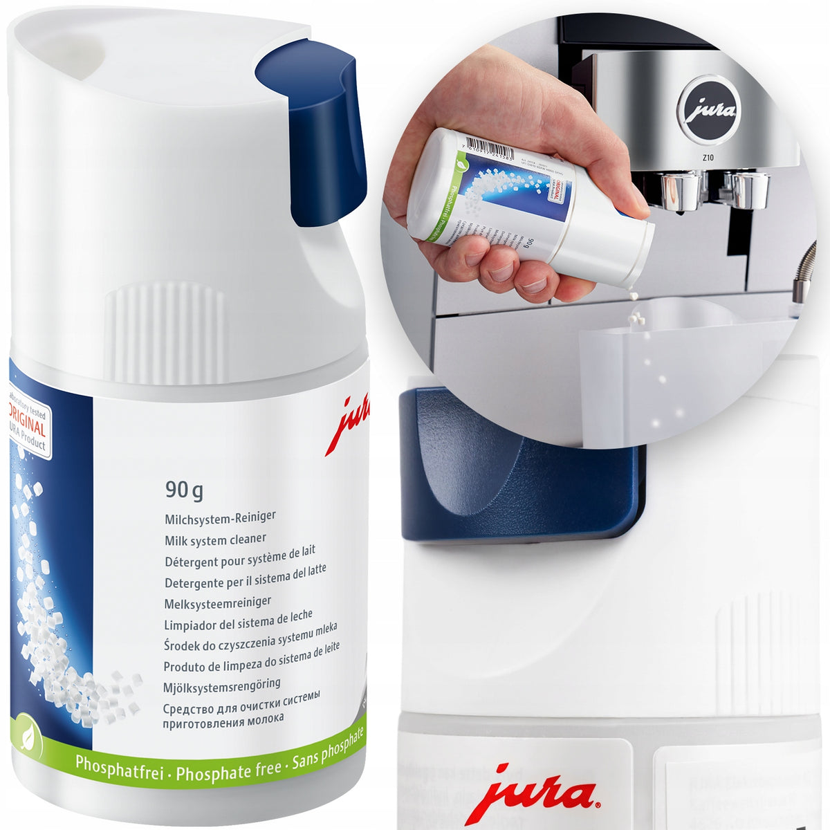 Tabletki preparat środek do czyszczenia systemu mlecznego jura 90g dozownik środek czyszczący