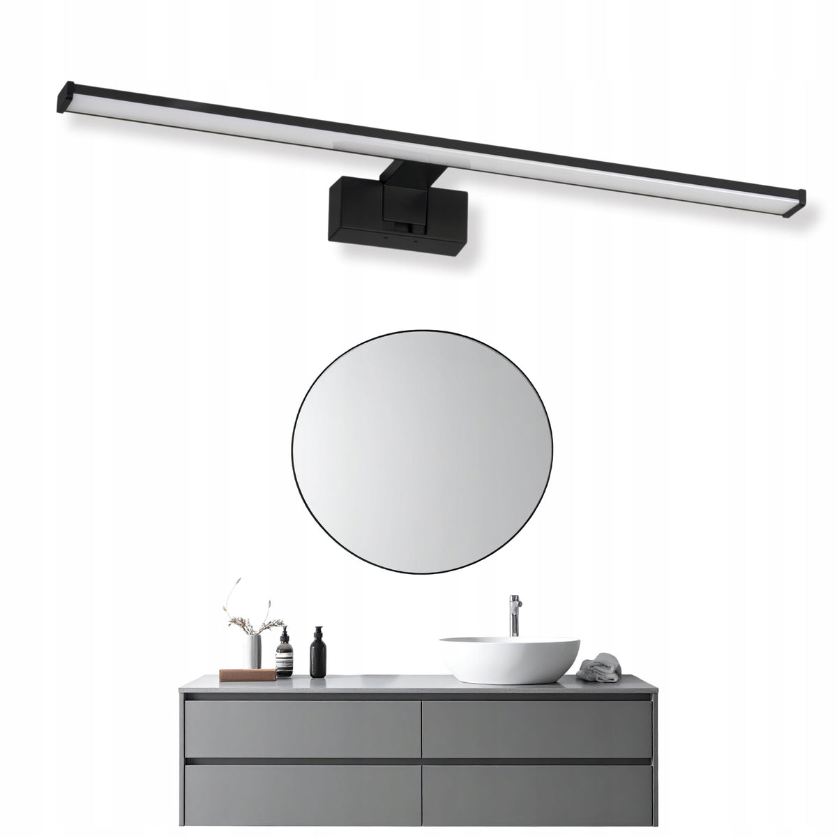 Lampa łazienkowa LL WALL LAMP 15W czarna kinkiet nad lustro 80cm IP44 LED oprawa ścienna do strefy umywalkowej
