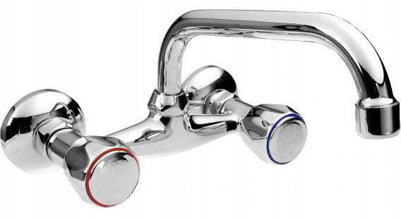 Bateria umywalkowa zlewozmywakowa ścienna kran do umywalki retro chrom armatura łazienkowa srebrna do łazienki klasyczna bateria ścienna do kuchni