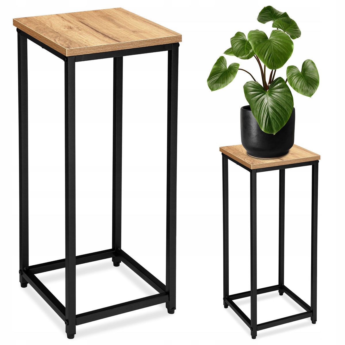 Kwietnik stojący podłogowy metal stojak na kwiaty doniczki półka loft craft ekspozytor roślin, 63 cm, czarno-beżowy, do