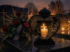 Szklany Znicz na grób Kochanemu tacie duży Lampion Serce czarny kapliczka latarenka cmentarna, dekoracja nagrobna dla