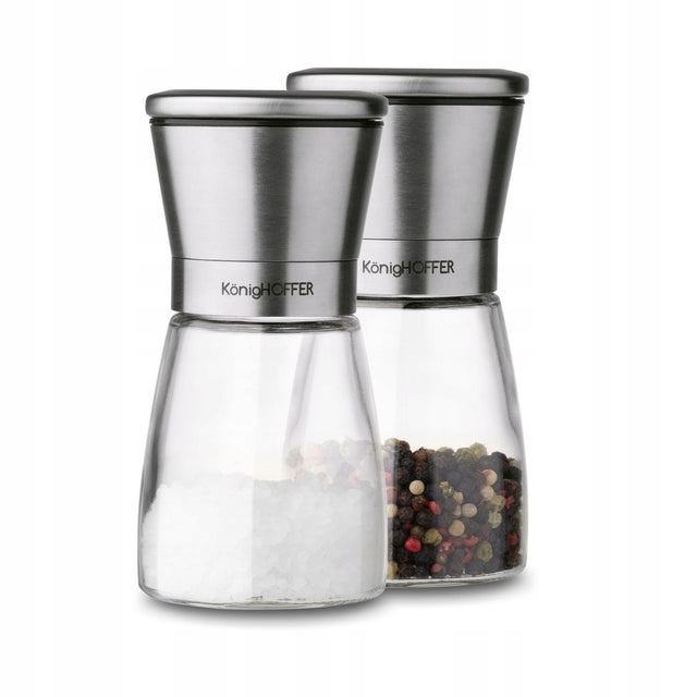 Komplet ręczne młynki do pieprzu i soli szklane młynki Konighoffer 170 ml rozdrabniacz przypraw kuchenny, 2 sztuki, średnica 6,5 cm