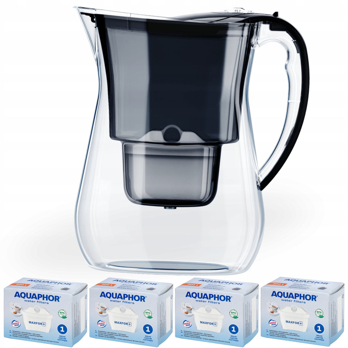 Dzbanek filtrujący wodę Aquaphor lago Czarny 3.8L, 4 wkłady węglowe Maxfor+