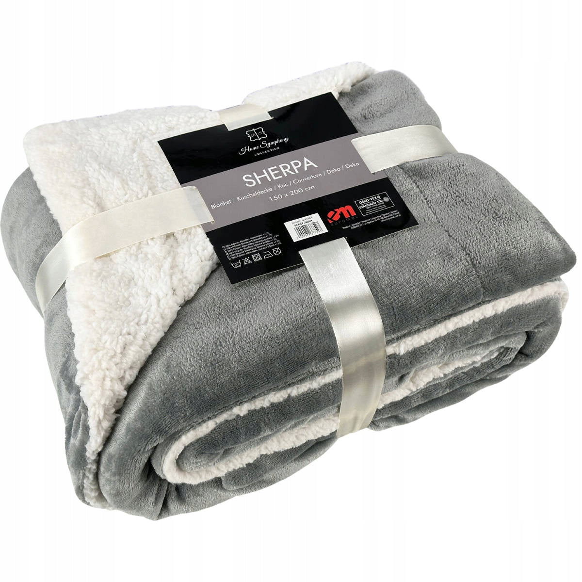 Koc Sherpa Dwustronny Baranek Szary Pled Kapa 150x200 cm mikrofibra, narzuta na łóżko i kanapę, biały, certyfikat