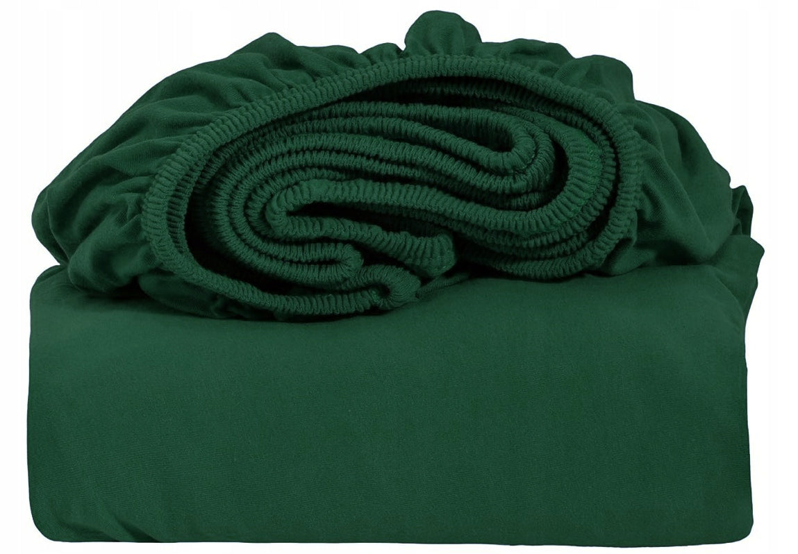 PRZEŚCIERADŁO JERSEY Z GUMKĄ 160x200 + 25 CM BOKI - KOLOR BUTELKOWA ZIELEŃ nakrycie materaca, na materac do 24 cm, do