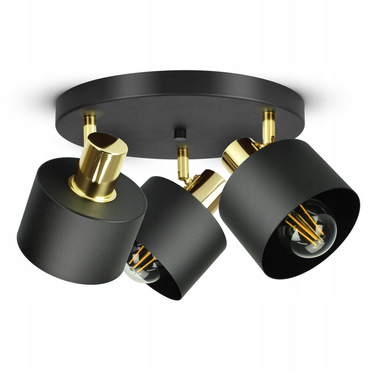 Lampa Sufitowa Żyrandol Plafon Czarna Złota Classic Spot 482-EG3 LED E27 oprawa oświetleniowa metalowa 3-punktowa do