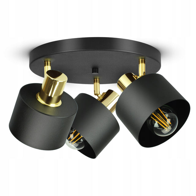 Lampa Sufitowa Żyrandol Plafon Czarna Złota Classic Spot 482-EG3 LED E27 oprawa oświetleniowa metalowa 3-punktowa do salonu kuchni jadalni
