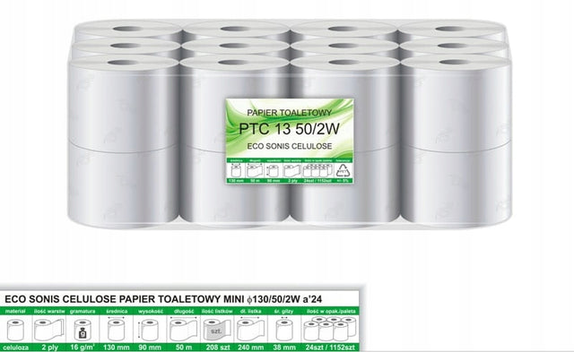Papier toaletowy Celuloza 2W 50m 24szt Biały Dwuwarstwowy Miękki Gładki rolka higieniczna do łazienki, 208 listków, suchy