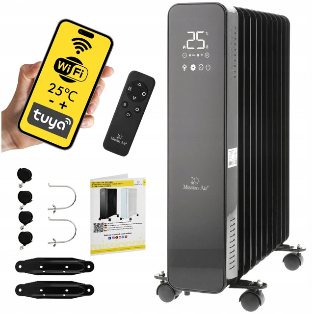 Grzejnik olejowy elektryczny Mission Air Oslo black 2500W czarny wifi timer 120 mm 630 mm grzewcza