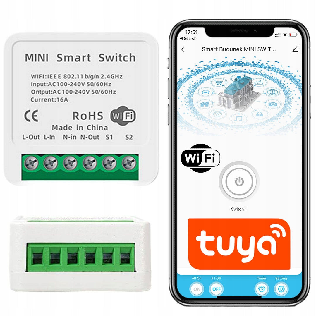 Przekaźnik przełącznik włącznik światła wifi tuya dopuszkowy sterownik 16A moduł do smart home, zdalne sterowanie