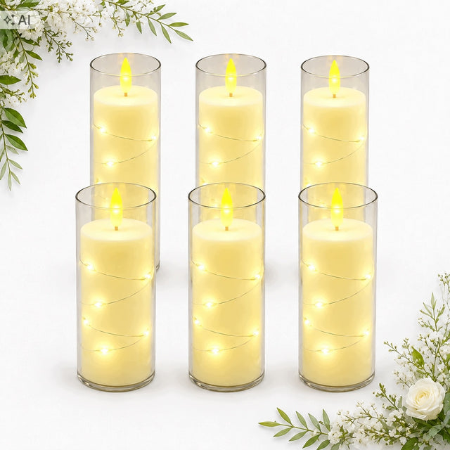 6 x świeczka elektryczny wkład do zniczy LED 15cm efekt płomienia 7066 świeca cmentarna, dekoracja grobu, ponad 75 h świecenia