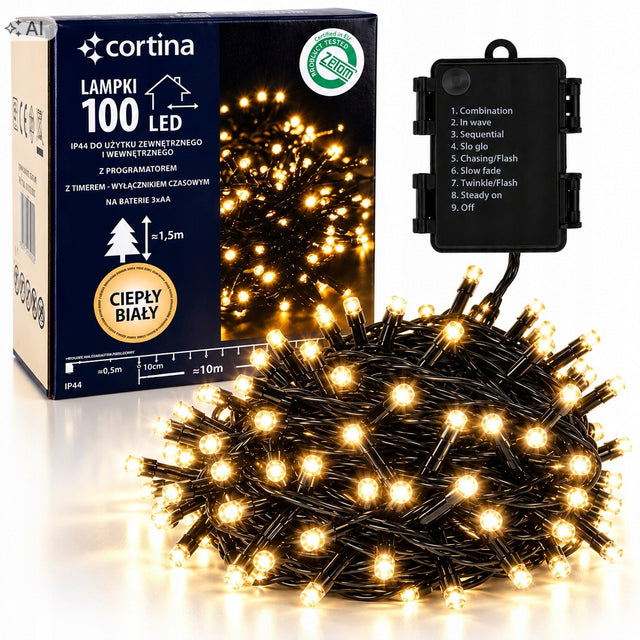 Lampki choinkowe na baterie 100 LED funkcje timer na choinkę choinka białe