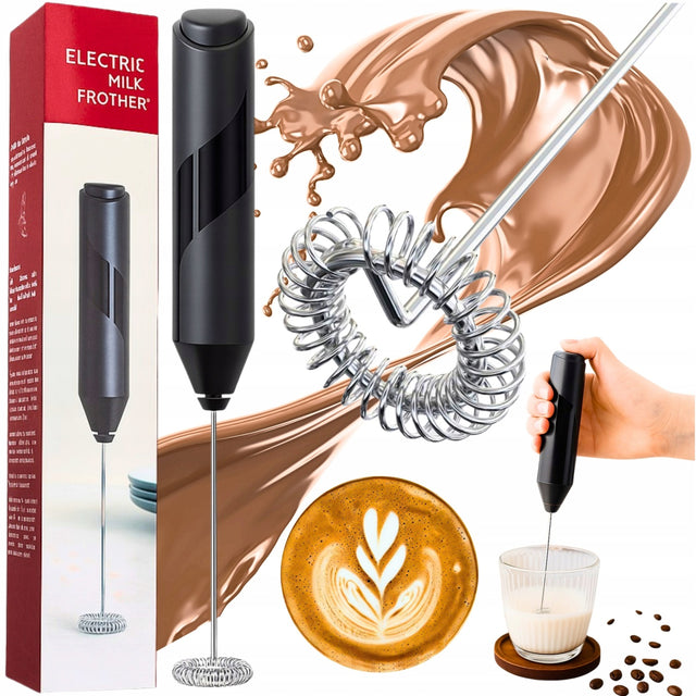 Spieniacz do mleka elektyczny kawy kakao mini mikser na baterie montessa ubijak cappuccino latte ręczny czarny 8 w