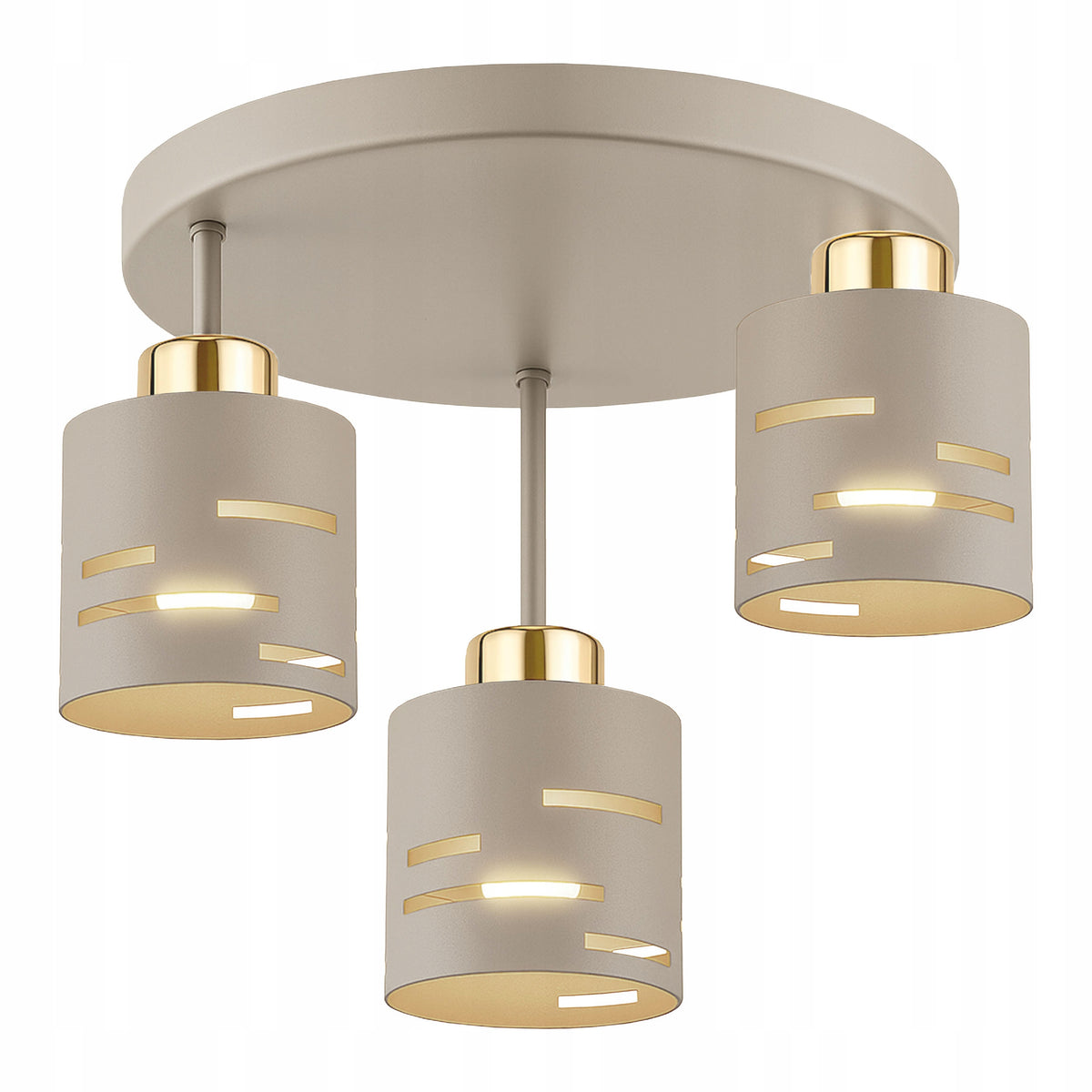 Lampa sufitowa wisząca Żyrandol PLAFON E27 BEŻOWA kaszmir ECRU ZŁOTO 3-punktowa metalowa oprawa do salonu, sypialni i