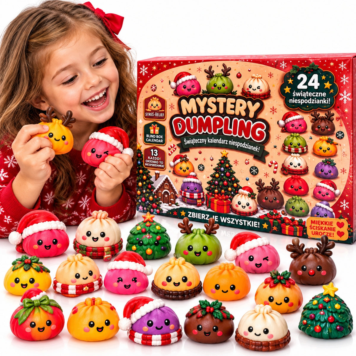 Kalendarz Adwentowy Gniotki Squishy 3D 24 Dniowy Zestaw Prezent Świąteczny zabawki sensoryczne do ściskania dla dzieci