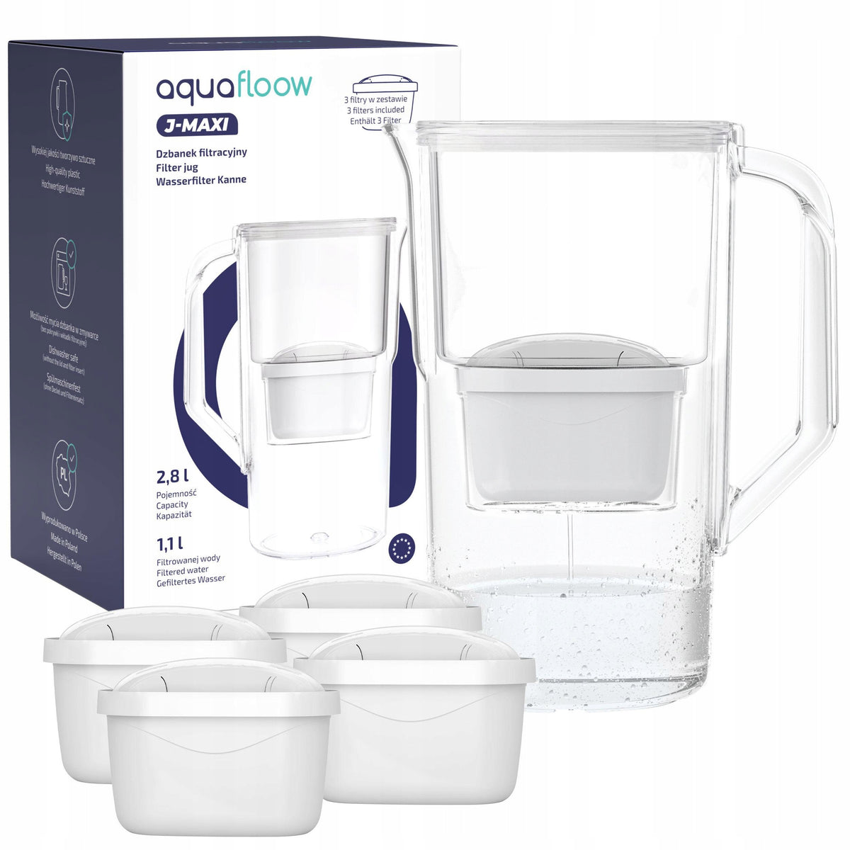 Dzbanek filtrujący AquaFloow j-maxi 2,5l biały + 5x wkład filtr wody