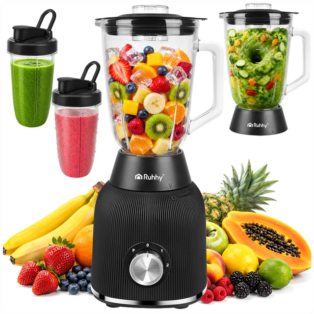 Blender Kielichowy Szklany Kruszy Lód Smoothie Miksuje 1200W + 2x Bidony