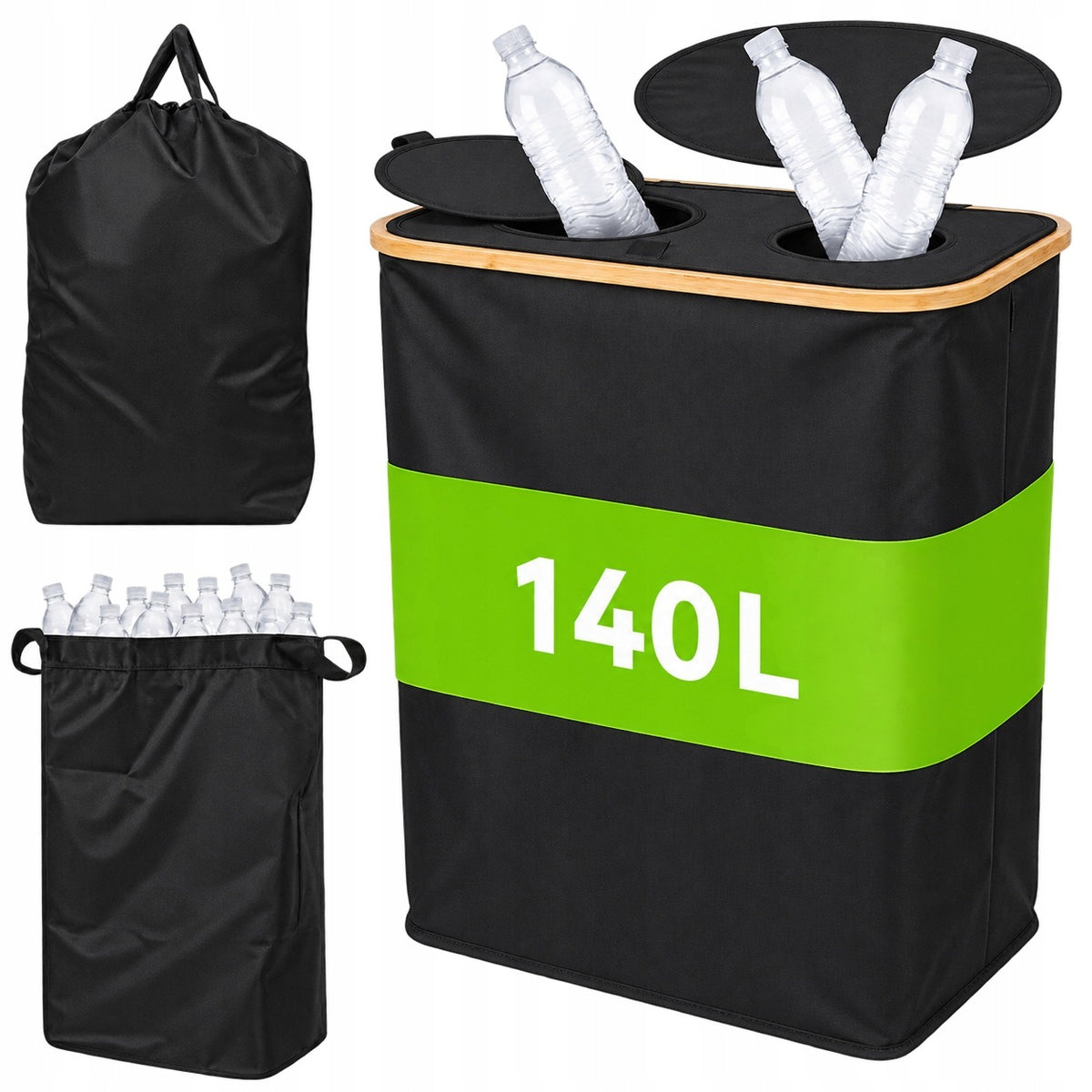 Kosz na butelki kaucyjne zwrotne pokrywa antyzapachowa pojemnik torba 140l do segregacji odpadów plastik szkło metal