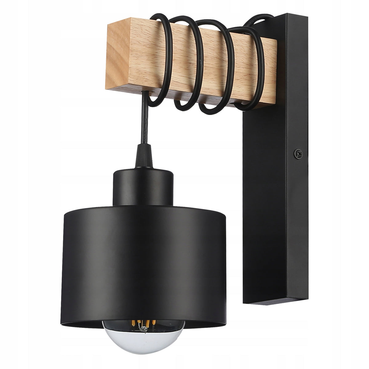 Kinkiet ścienny ruchomy E27 lampa wewnętrzna ścienna DREWNO LED czarny oprawa metalowa do pokoju 25 cm, 1 punkt światła