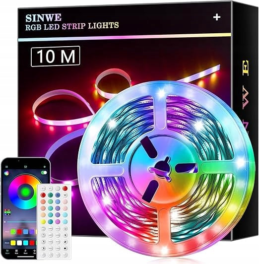 Mega Taśma LED RGB 10m + pilot Zdalne Sterowanie minutnik Bluetooth oświetlenie dekoracyjne do pokoju, zmienna barwa