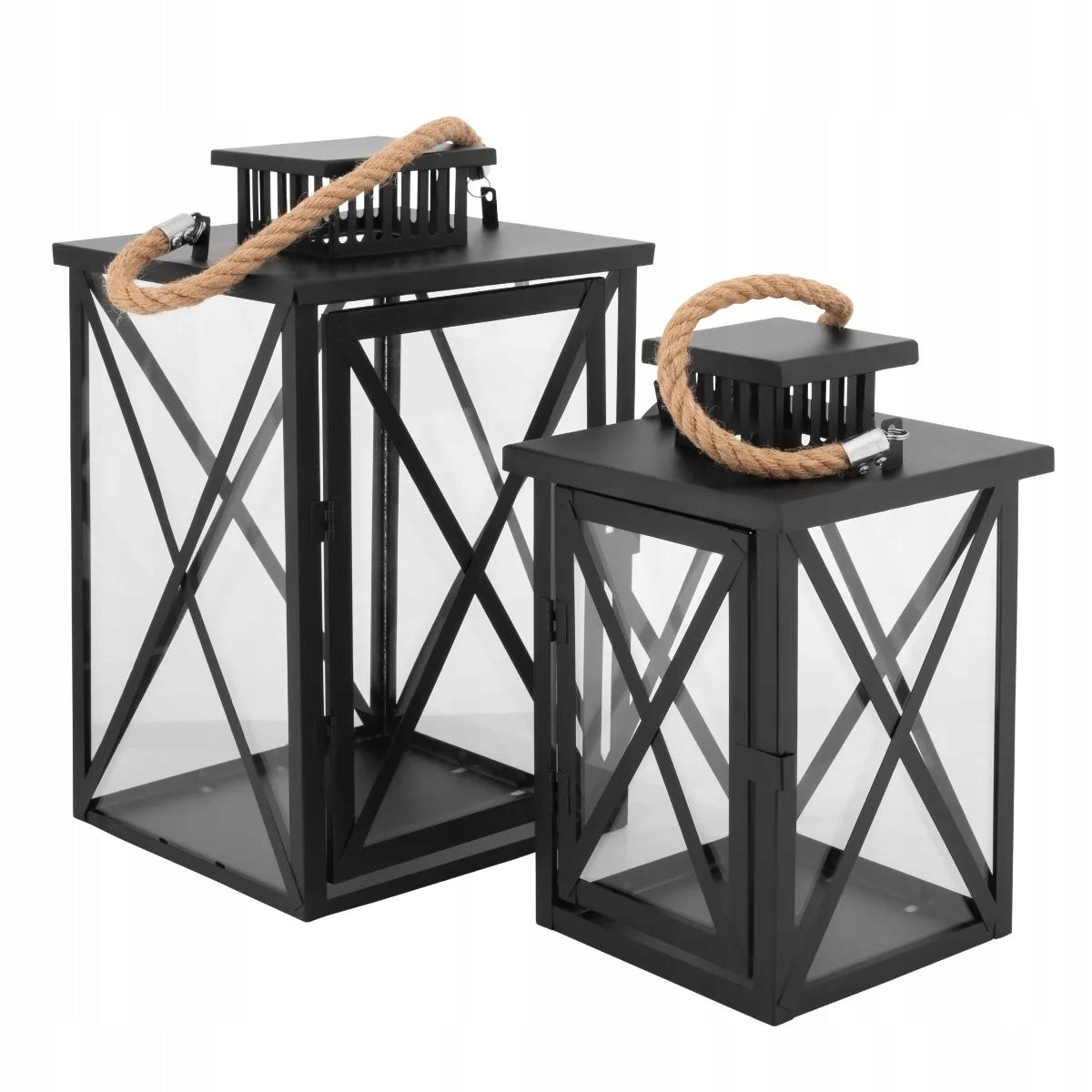 Lampiony dekoracyjne do ogrodu latarenki czarne Altom Design 20,5/33cm 2szt metalowo-szklana ozdoba tarasu, balkonu i