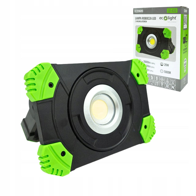 Eco Light Lampa robocza LED z akumulatorem 20W LR-A20 5000K naświetlacz IP54 2000 lm zimne białe światło do pracy