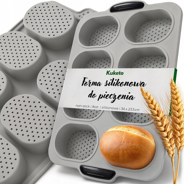 Forma do pieczenia bułek Blacha Silikonowa Perforowana non-stick 8 sztuk do wypieku pieczywa i bagietek, można myć w zmywarce