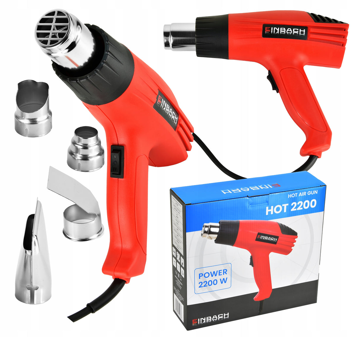 OPALARKA ELEKTRYCZNA REGULACJA 2 BIEGI 4 DYSZE 230V ZESTAW MOCNA 2200W pistolet gorącego powietrza do usuwania farby