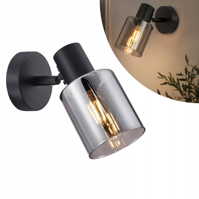 Kinkiet ścienny reflektorek czarny szklany dymiony klosz nowoczesny Italux lampa do wnętrz, 1-punktowa, gwint E14, max 40 w