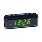 Zegar budzik elektroniczny sieciowy LED zielone cyfry 24H do sypialni na stolik nocny, czarna obudowa, średnica 14,5 cm