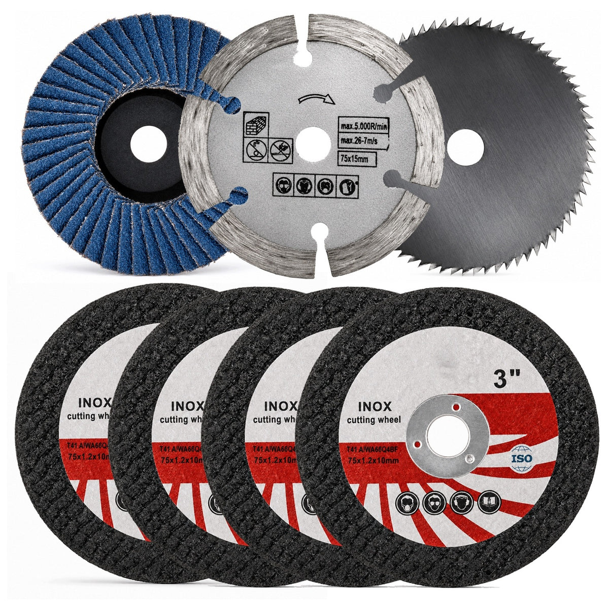 Zestaw tarcze do szlifierki 75 MM cięcia metalu drewna betonu listkowa 75mm 7 szt.
