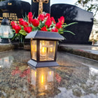 Znicz na grób Cmentarz wieczny Solarny lampion LED statuetka z Krzyżem ozdoba nagrobna, lampka na pomnik, dekoracja