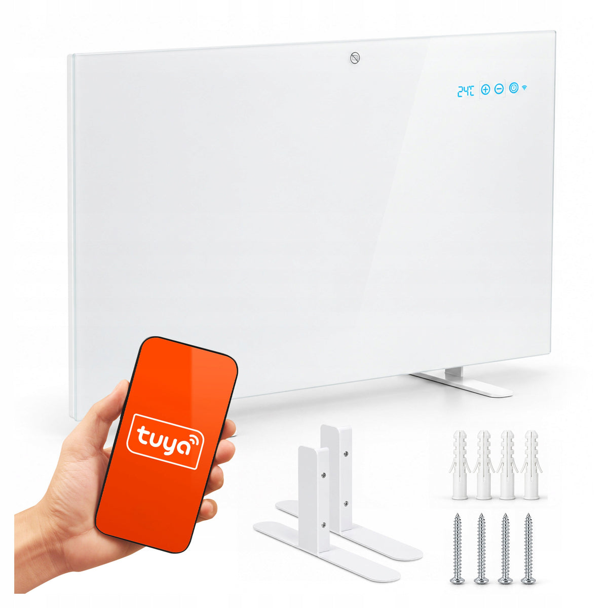 Grzejnik elektryczny na podczerwień IR WIFI TUYA wiszący szklany biały 500W 500 W