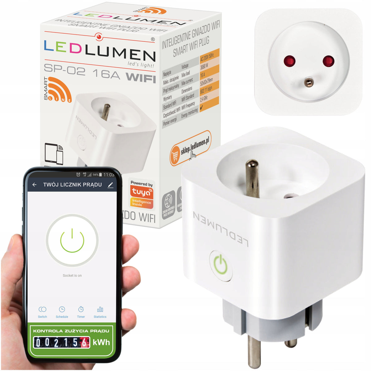 Inteligentne Gniazdko Programator Czasowy Watomierz Bolec wifi tuya smart wtyczka z pomiarem zużycia energii, zdalne