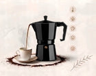 Kawiarka do kawy espresso 300 ML 6 filiżanek aluminiowa czarna zaparzacz moka, kafetierka, dzbanek ciśnieniowy