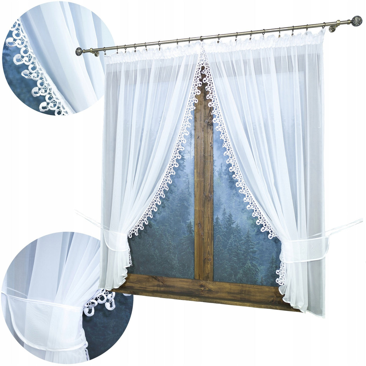 FIRANA GOTOWA WOAL Z GIPIURĄ ELEGANCJA i LEKKOŚĆ DO SALONU KUCHNI 300x150 biała dekoracja okienna, klasyczna na taśmie
