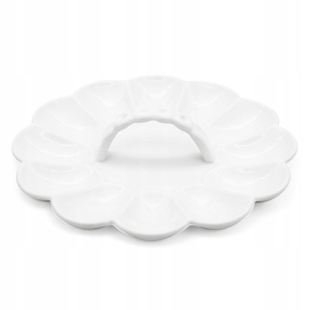 Talerz do jajek półmisek porcelanowy biały z uchwytem 23 cm podstawka na jajka, patera śniadaniowa, naczynie do podawania gotowanych jaj